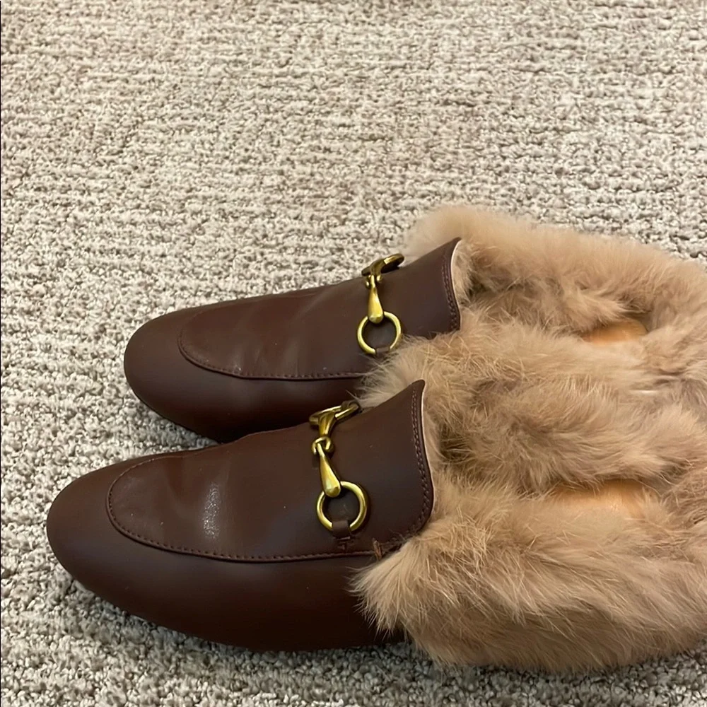 Brown Leather Fur-Lined Loafers - Picture 2 of 6